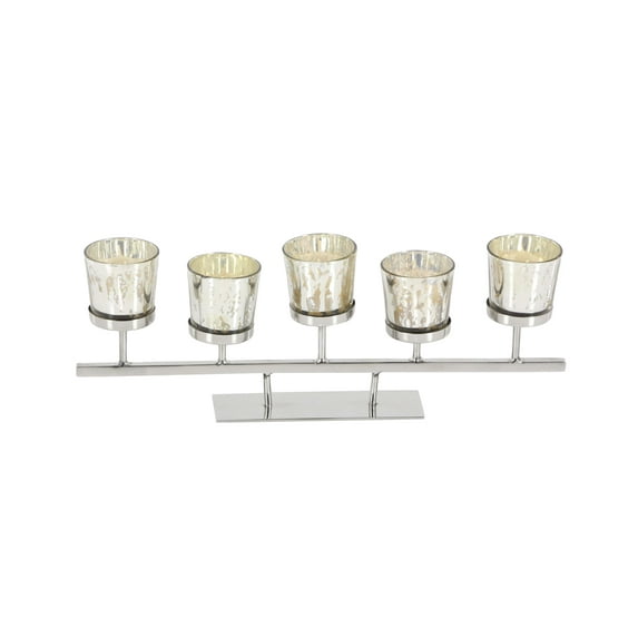 Decmode Modern 5-Glass Stainless Steel Votive Holder, Silver