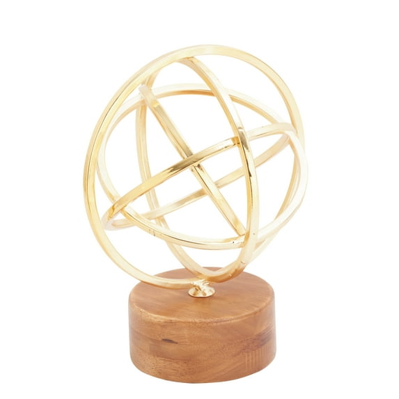 Metal Wood Gold Sculpture 7"W, 9"H Brown, Gold