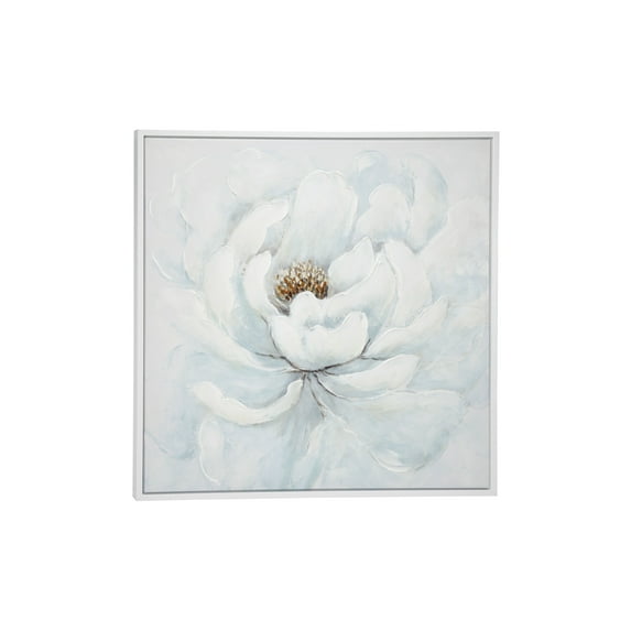 Decmode Peony Flower Acrylic Painting in Silver Frame, White