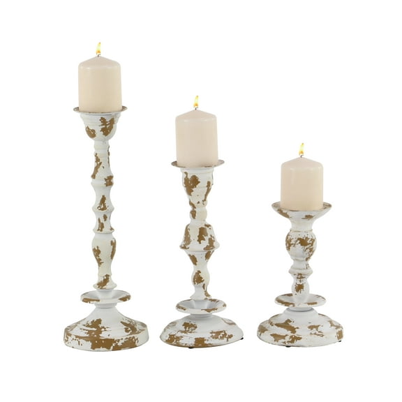 Decmode Rustic 10, 13, And 16 Inch Distressed White And Brown Metal Candle Holder - Set of 3