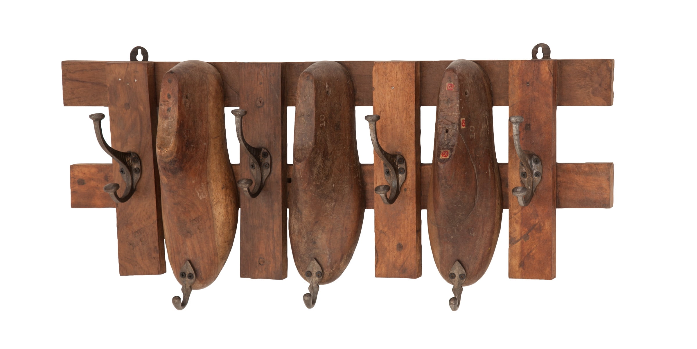 Rustic Brown Mango Wood and Iron Wall Hook Rack