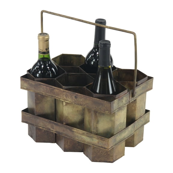 Decmode Rustic 7 X 11 Inch Brass Gold Six-Bottle Wine Holder