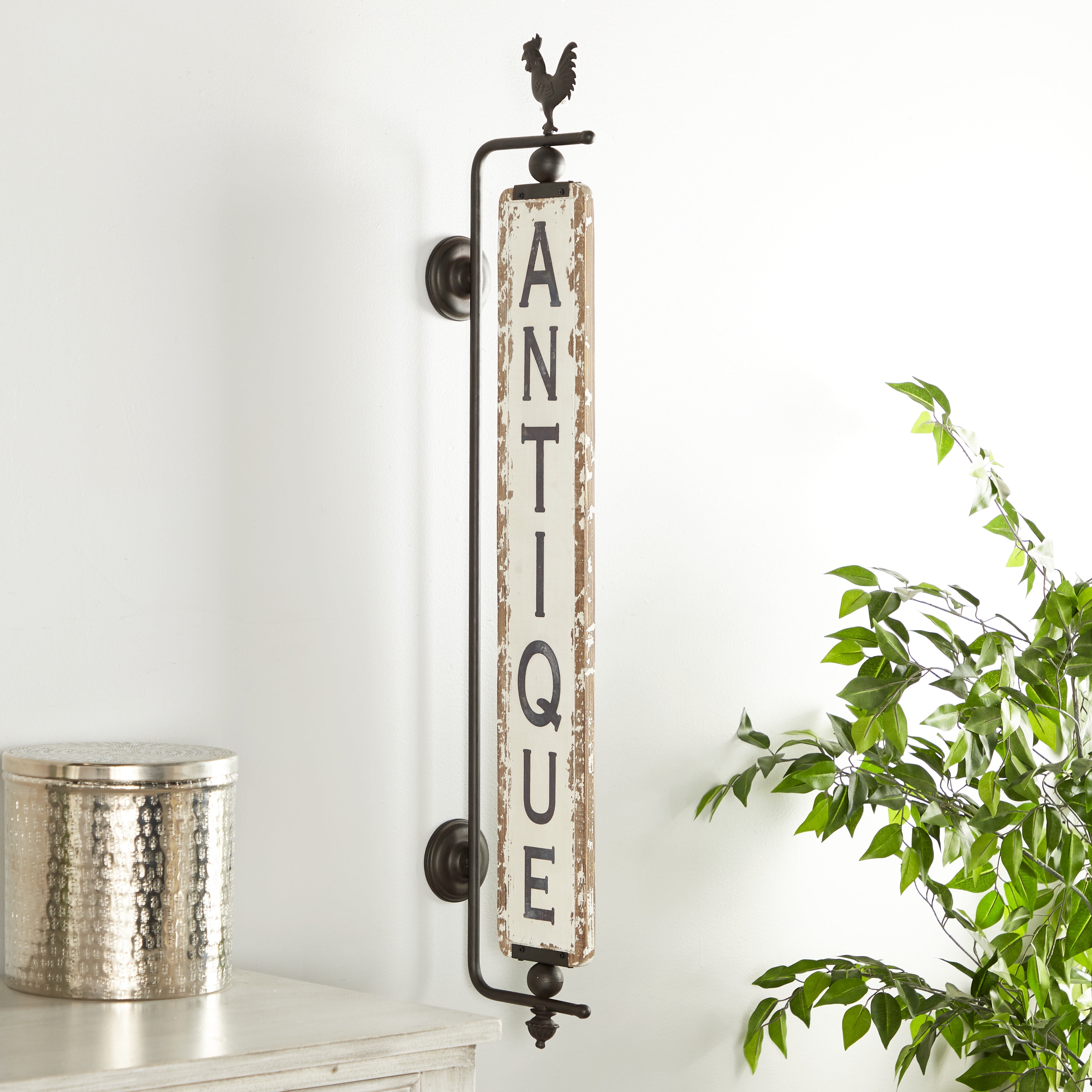 Decmode Rustic Distressed White Wood And Metal Wall Décor 15" x 53"