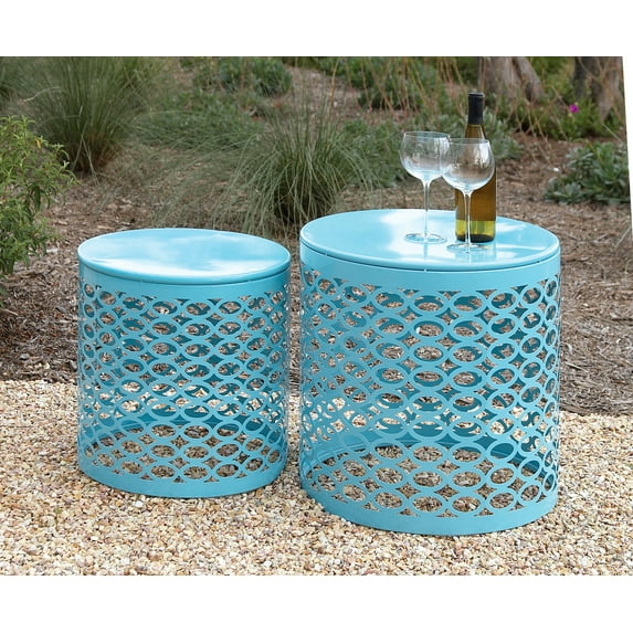 Decmode - Set of 2 Modern 17 and 20 Inch Turquoise Iron Accent Table