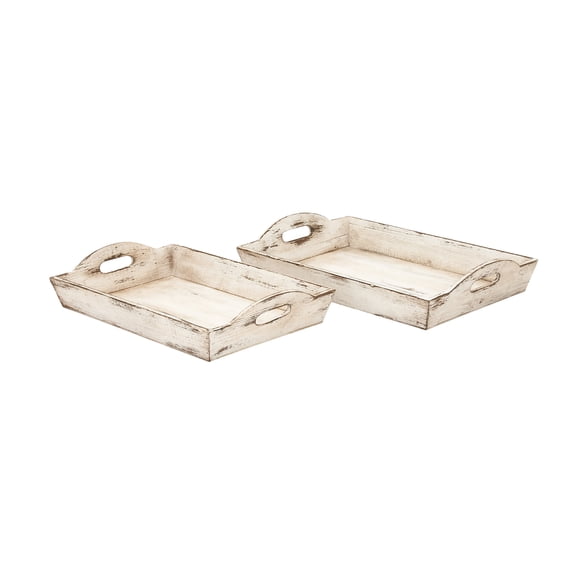 Decmode - Set of 2 Rectangular Wooden Jute Trays