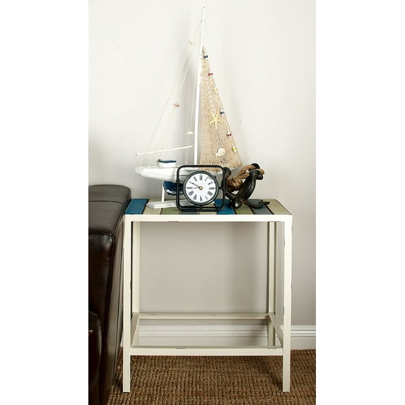 Decmode - Set of 2 contemporary 24 and 26 inch rectangular iron and fir wood slat style nesting accent tables