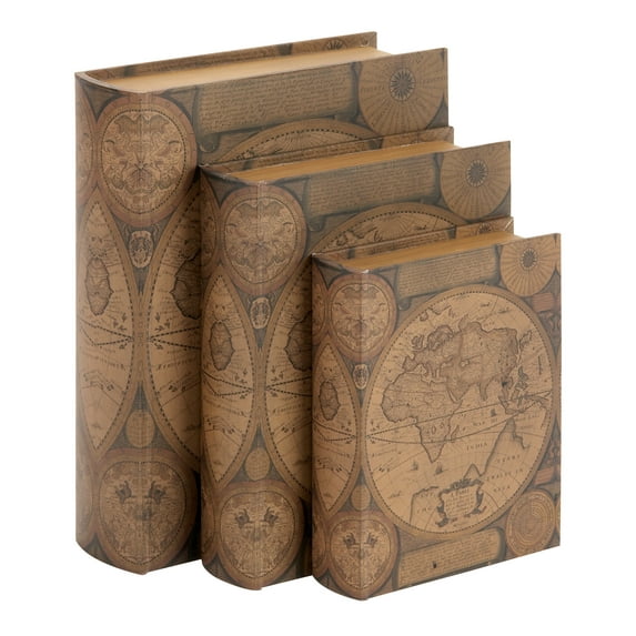 Decmode Set of 3 Classic Decorative Book Boxes, Brown