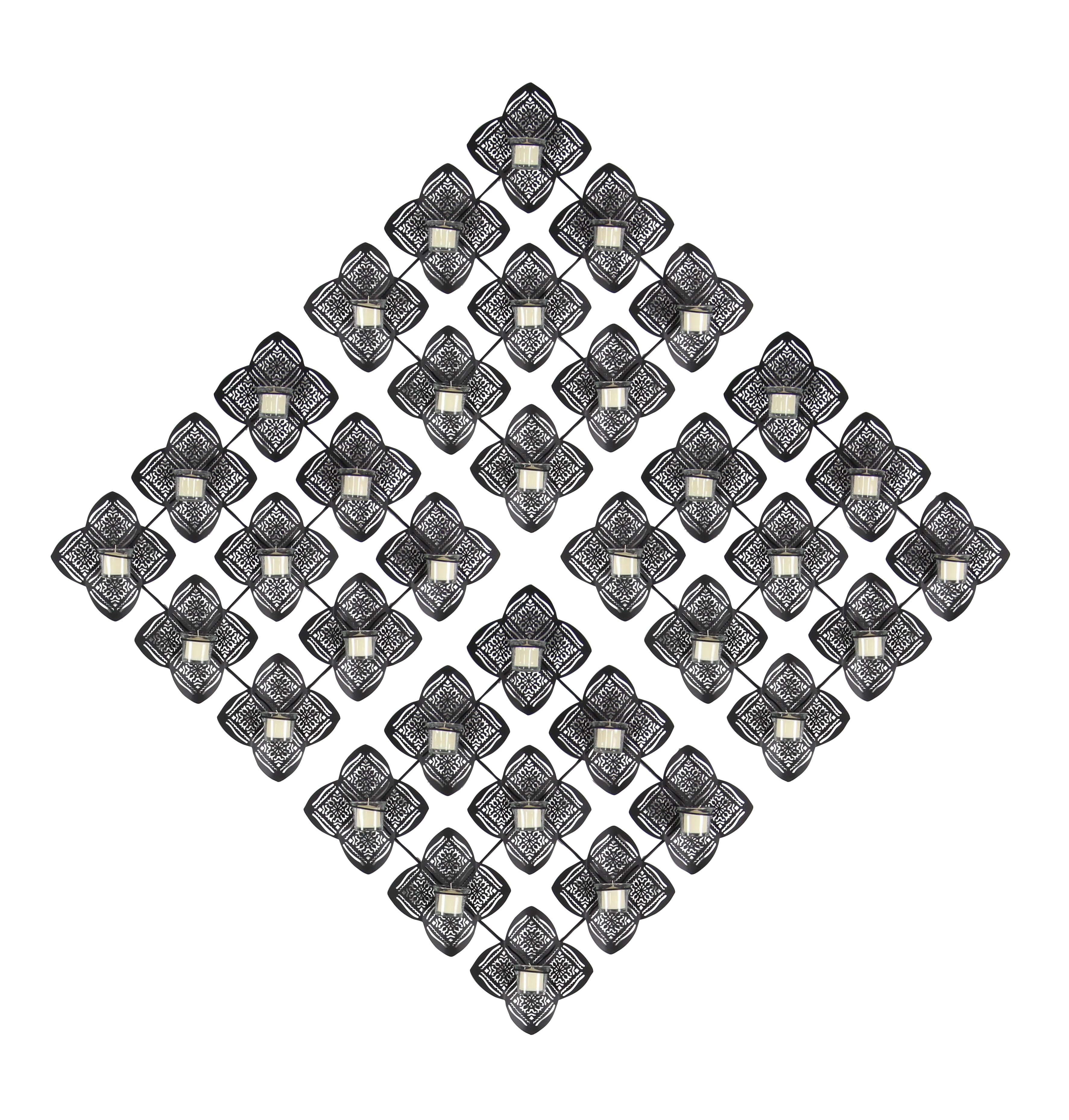Modern Matte Black Geometric Floral Wall Sculpture Set