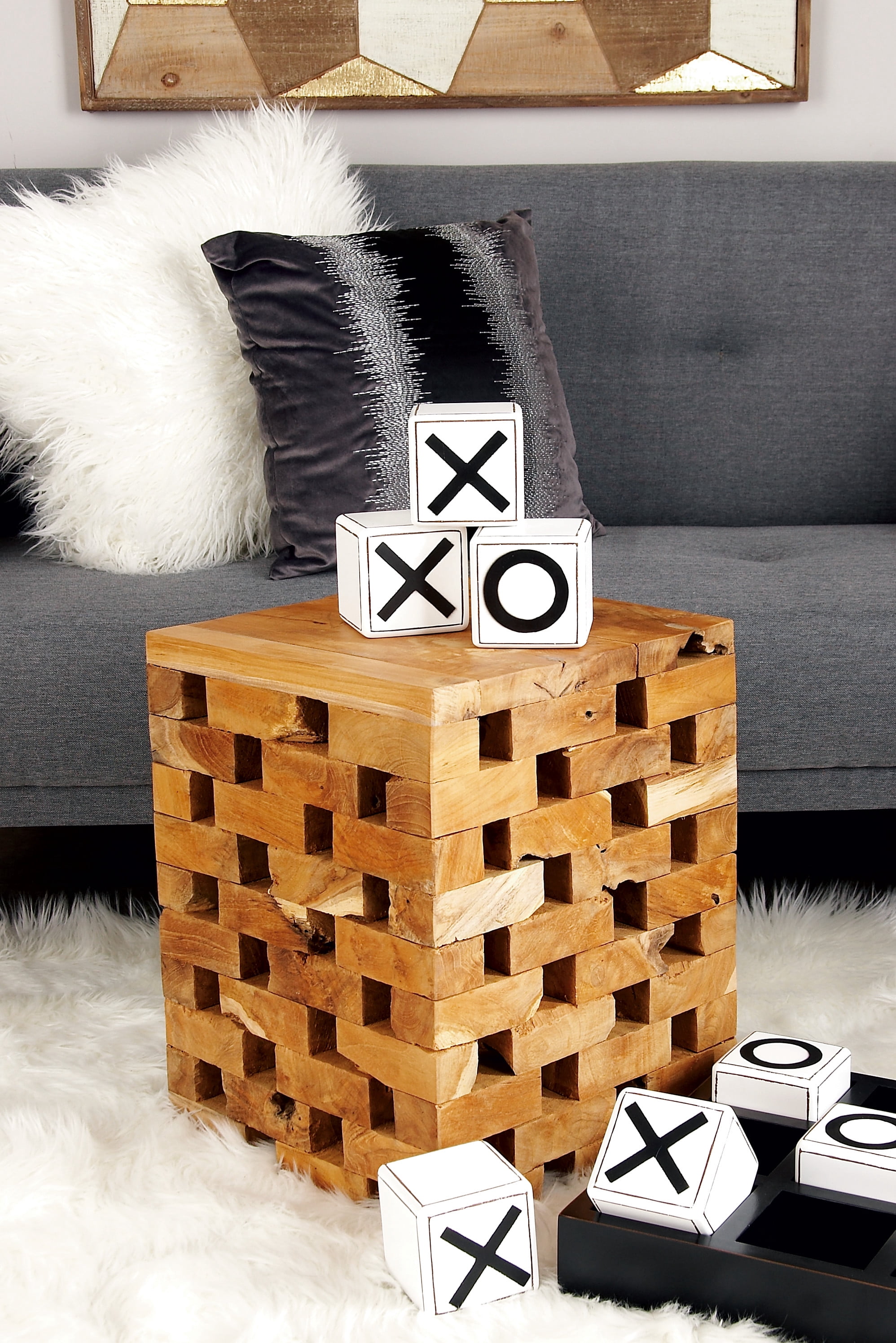 Decmode Teak Square Block Stool, Multi Color - Walmart.com