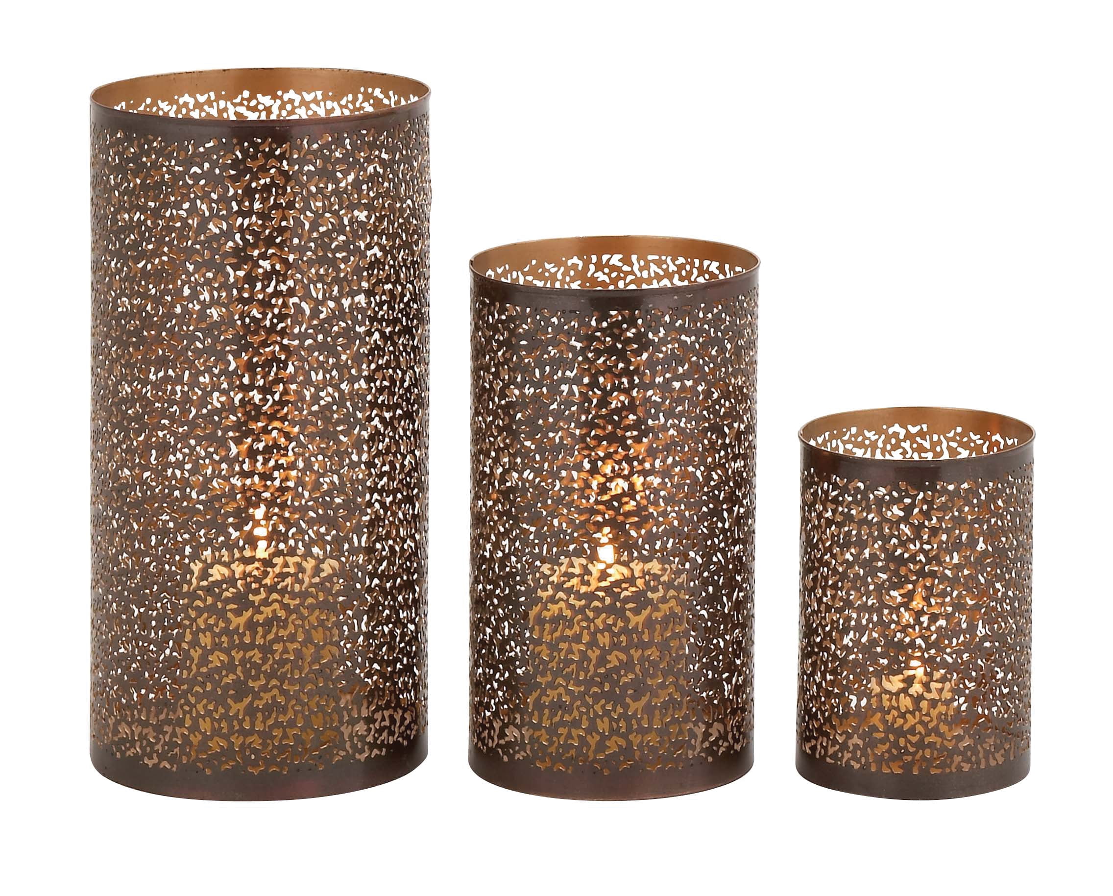 Decmode Traditional 12, 9, and 5 Inch Cylindrical Bronze Metal Candle ...