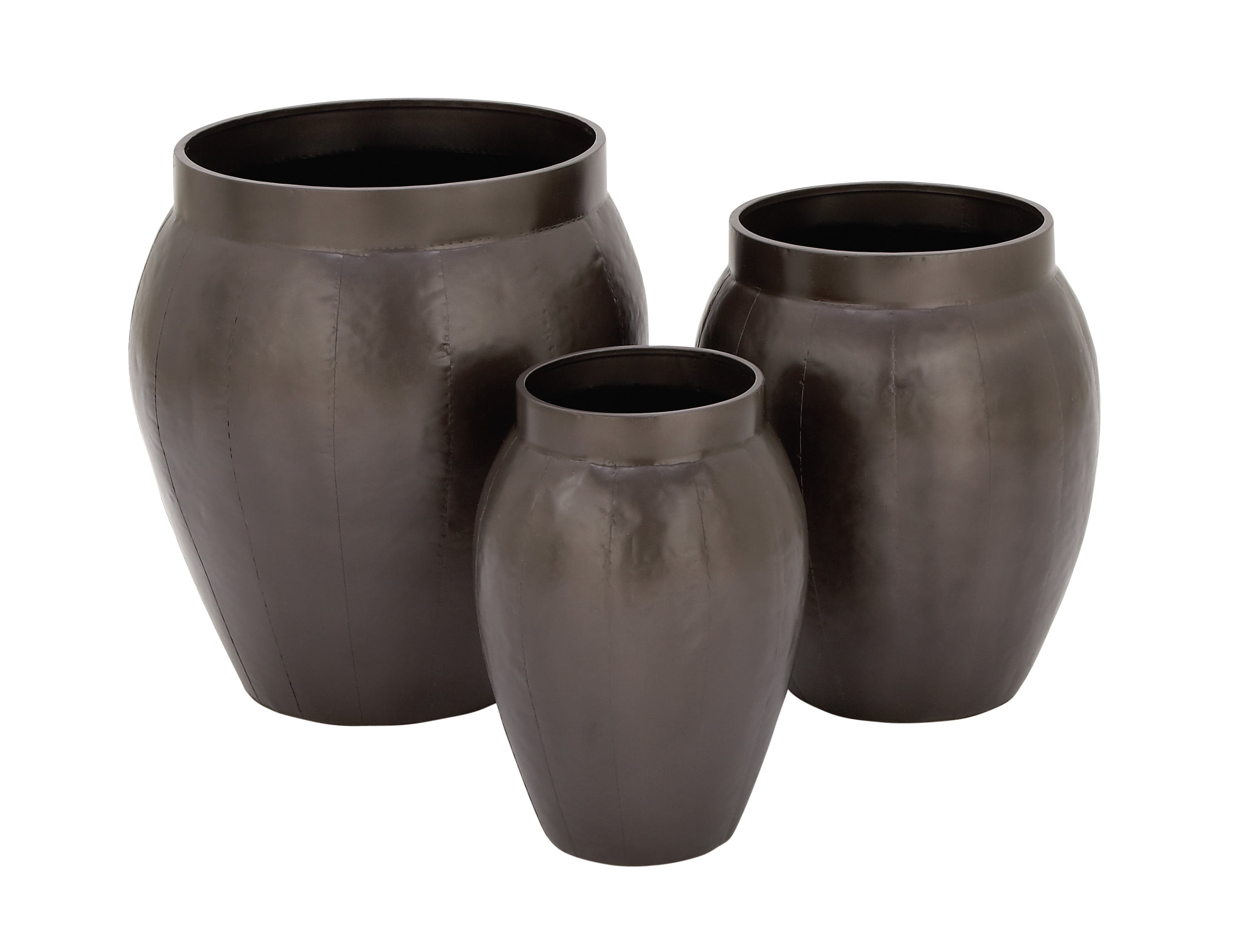 Decmode Traditional 24, 20 and 17 Inch Black Metal Urn Planters Set
