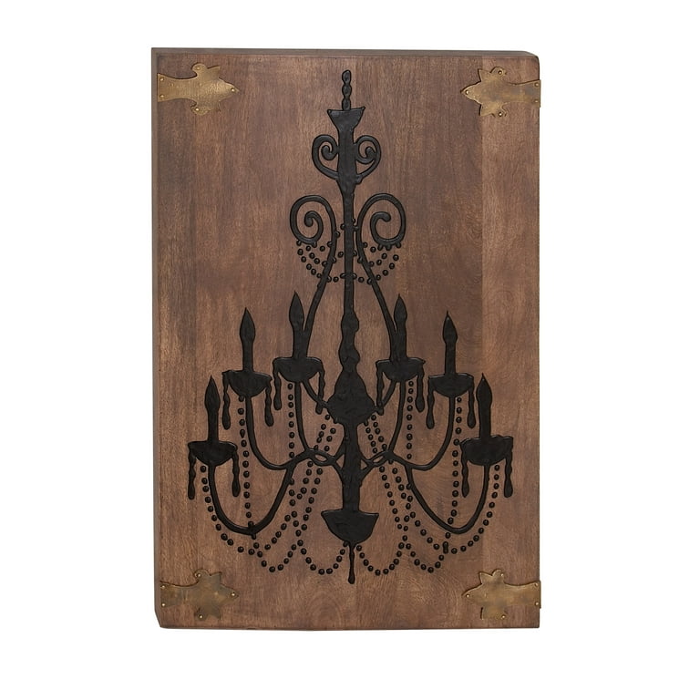 Decmode Traditional 36 x 24 inch Chandelier Wooden Wall Art, Brown