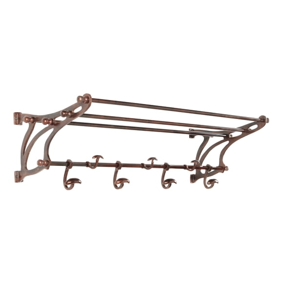Decmode Vintage-Inspired Copper Wall Shelf with Wall Hooks, 43 in x 14 in