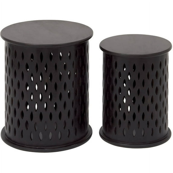 Decmode Wood Accent Table, Set of 2, Black