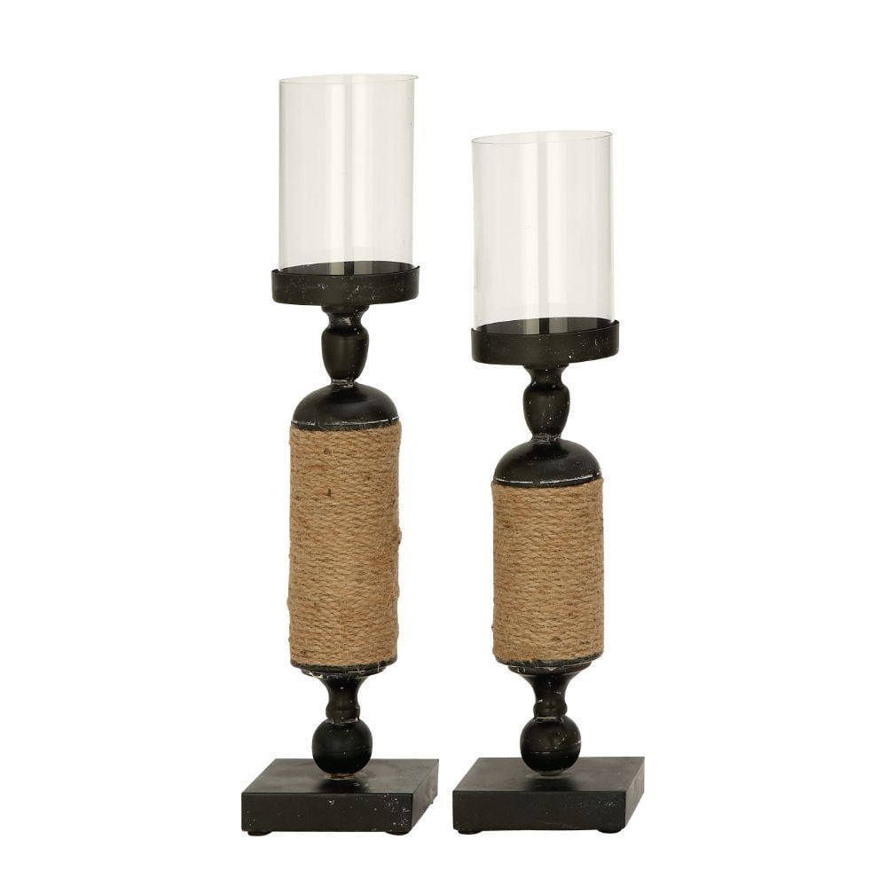 Elegant Metal Glass Rope Candle Holder Set Of 2