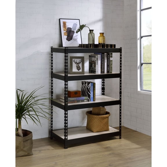 Decmus Natural & Black Bookshelf  Multi-Tier Open Storage for Living Room Home Office