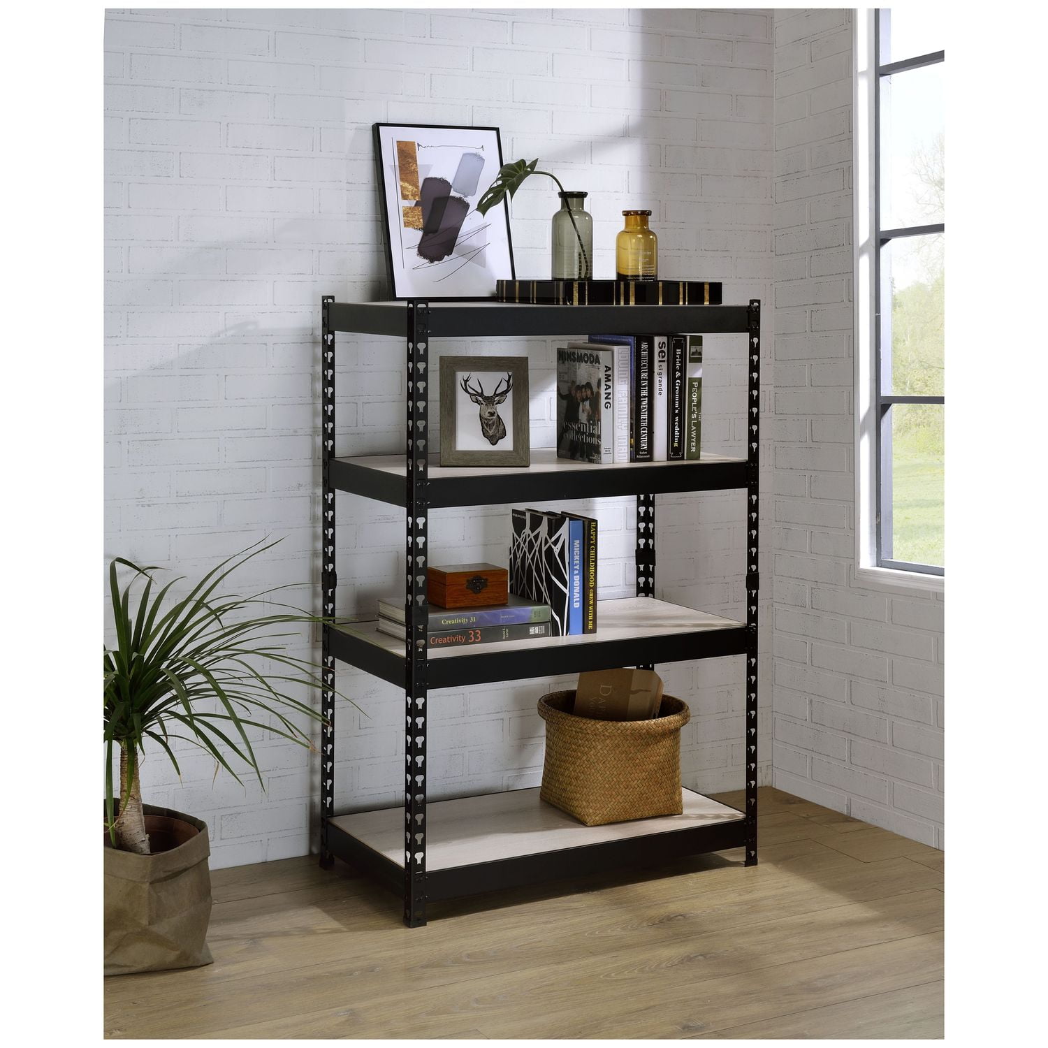 Black Metal-Wood Bookshelf
