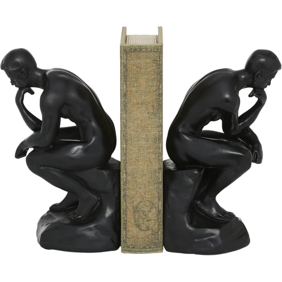 Deco 79 Polystone People Decorative Bookends The Thinker Non Skid Bookends, Set of 2 Office Bookends5"W, 9"H, Black