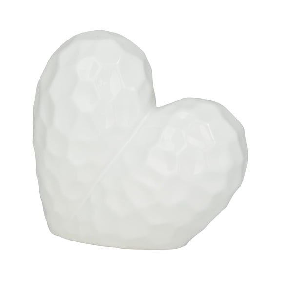 Deco 79 Porcelain Ceramic Heart Decorative Sculpture Dimensional Angled Origami Inspired Home Decor Statue, Accent Figurine 8" x 3" x 8", White C113