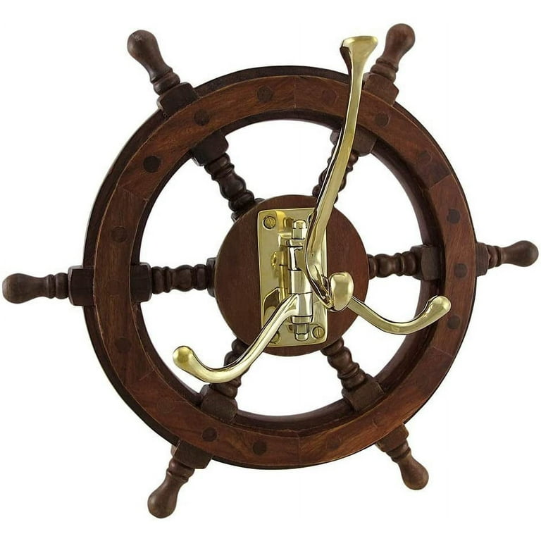 Deco 79 Wood Ship Wheel Hook, 12-Inch, Brass by UMA Enterprises, Inc. 