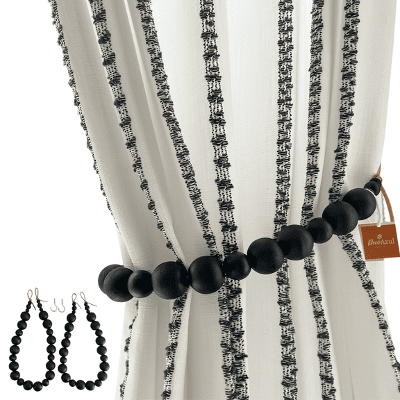 Deco Azul Black Curtain tie backs, Set of 2 Black Curtain holdbacks, boho curtain tiebacks, curtain holders for drapes, Farmhouse curtain tiebacks, wood curtain ties