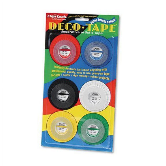 Deco Bright Decorative Tape, 1/8" x 324", Red/Black/Blue/Green/Yellow - 6-Roll Pack