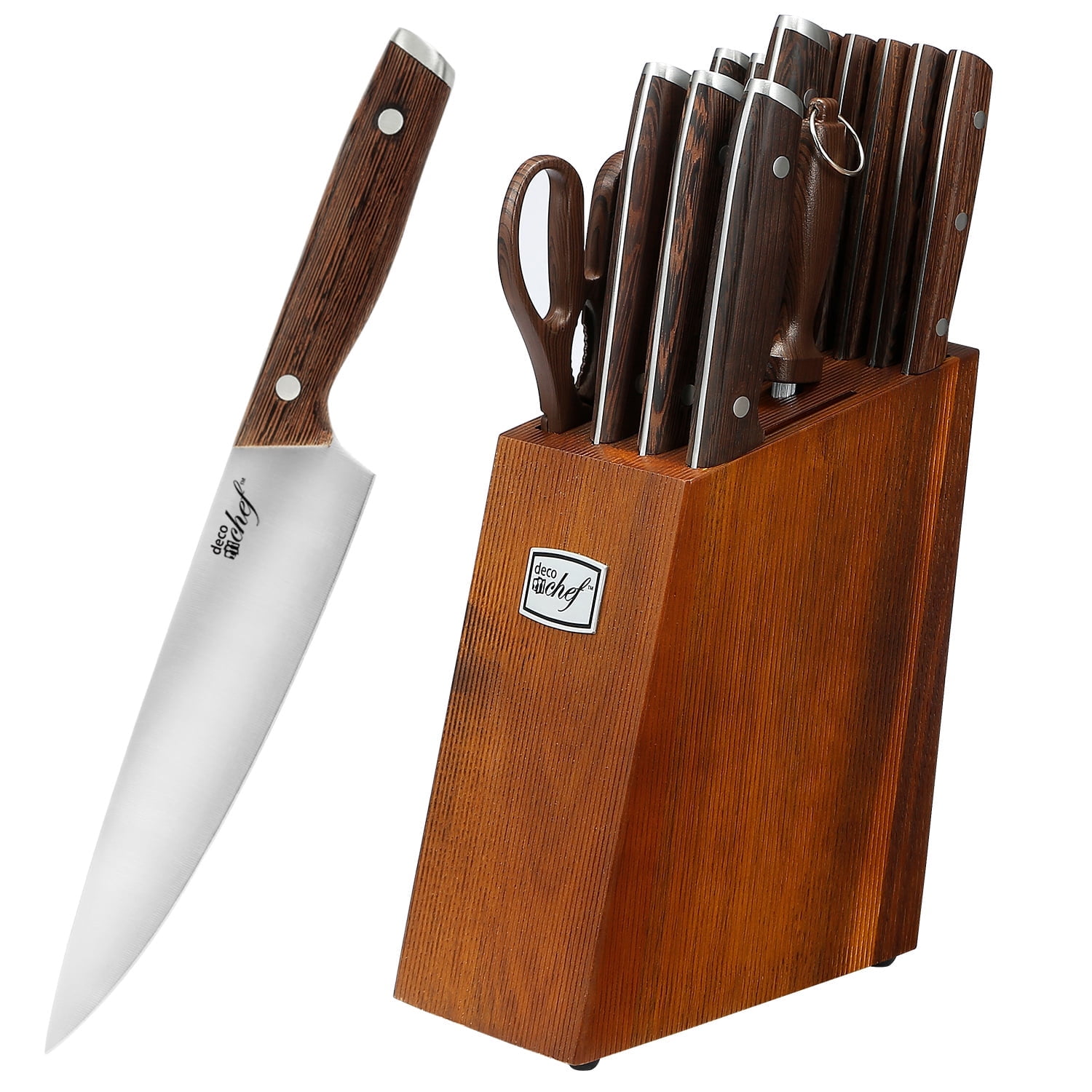 Deco Chef 16-Piece Stainless Steel Knife Set with Wood Handles