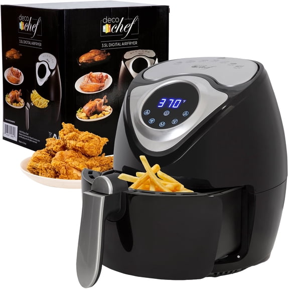 Deco Chef 3.7 QT Personal Digital Air Fryer, 7 One-Touch Cooking Programs, Time and Temperature Controls, Dual Non-Stick Baskets, 1300W, Black