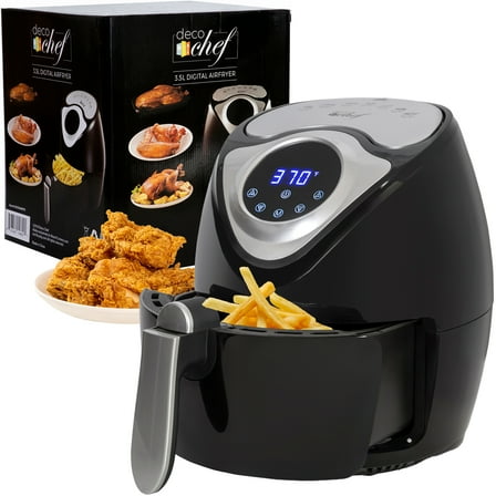 Deco Chef 3.7 QT Personal Digital Air Fryer, 7 One-Touch Cooking Programs, Time and Temperature Controls, Dual Non-Stick Baskets, 1300W, Black