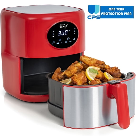 Deco Chef AF01RED 3.7QT Digital Air Fryer with 6 Cooking Presets Dishwasher Safe Basket Red Bundle with 1 Year Extended Protection Plan