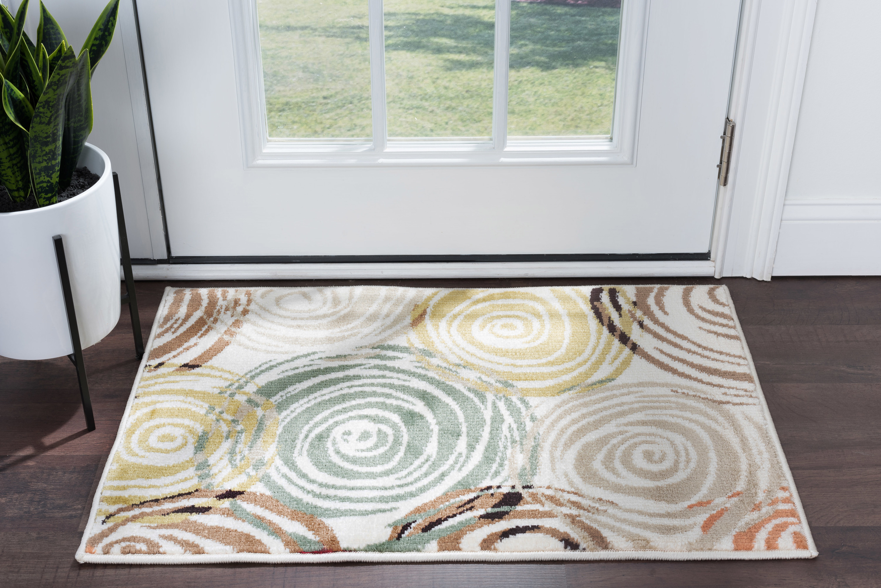 Deco Contemporary 2' x 3' Ivory and Beige Polypropylene Indoor Area Rug