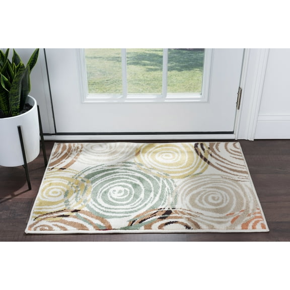 Deco Contemporary 2' x 3' Ivory and Beige Polypropylene Indoor Area Rug