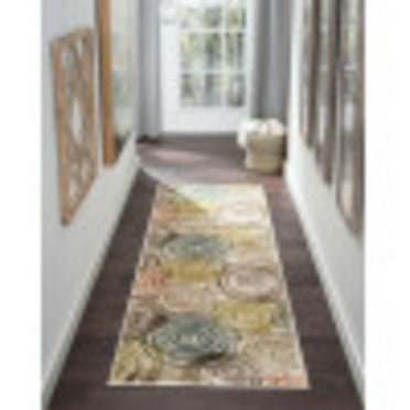 Deco Contemporary 2' x 7.7' Ivory and Beige Polypropylene Indoor Area Rug