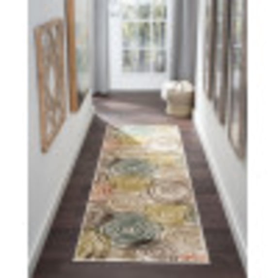 Deco Contemporary 2' x 7.7' Ivory and Beige Polypropylene Indoor Area Rug