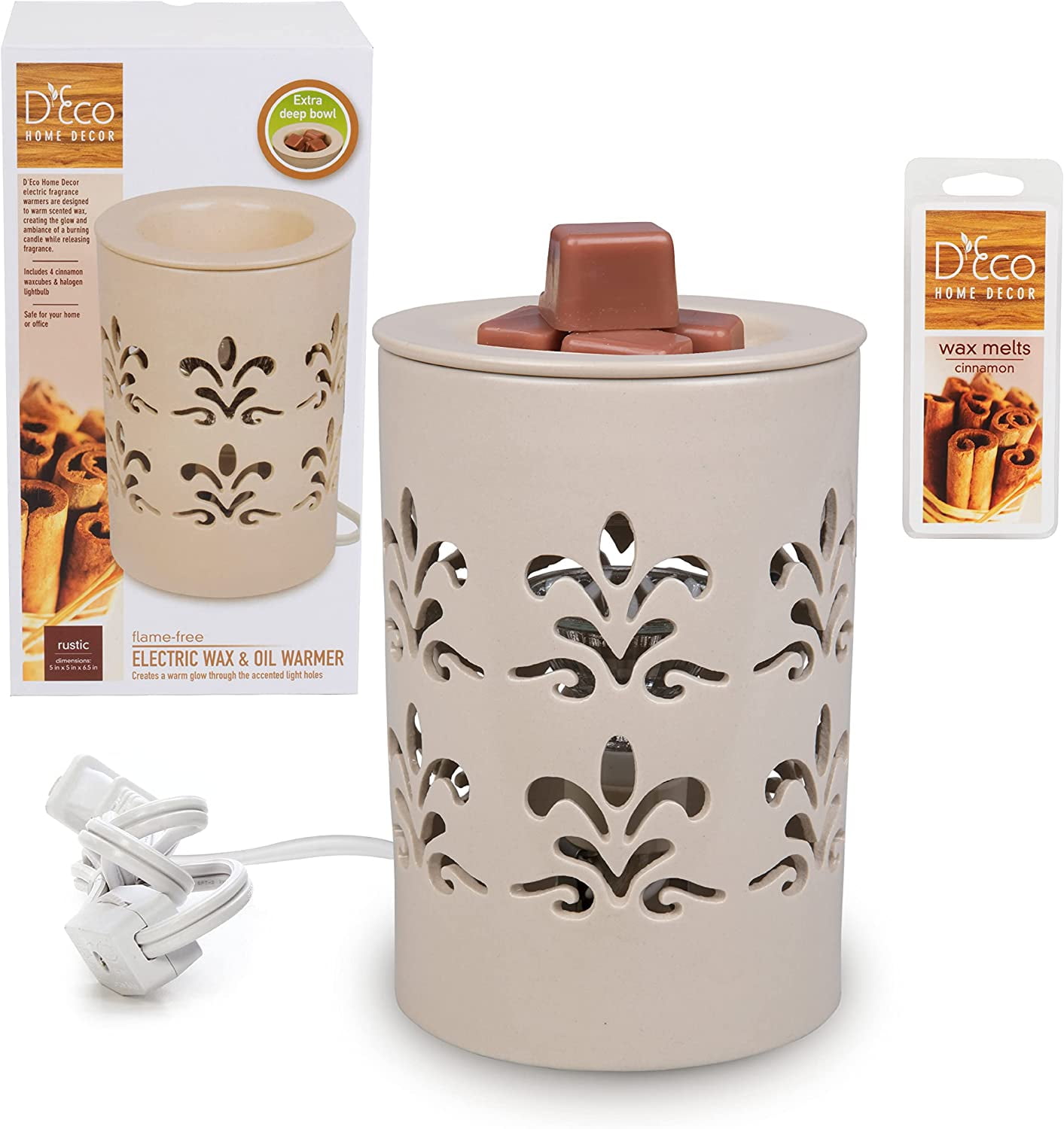 Deco Electric Cylinder Candle Warmer, Wax & Tart Warmer for Indoor Decor,  Includes 6 Wax Cubes and Halogen Bulb(4.5x4.5x6)- Freshen Home or Office  w Desired Fragrance- Great Holiday & Wedding Gift 