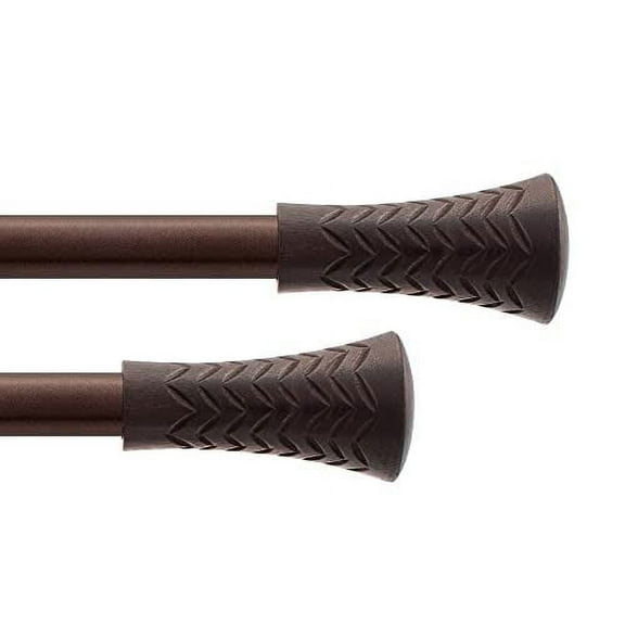 Deco Essential 2 Pcs 36"-66" Extendable Curtain Rod for Windows with Wood Taper Finials (19mm Dia, Brown)