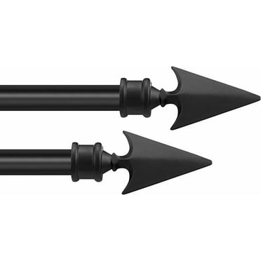 Deco Essential 36 to 66 inches 2 Pcs Extendable Curtain Rod for Windows with Arrow Finials (3/4" Diameter, Black)