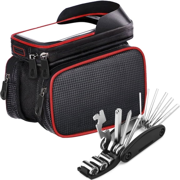 Deco Essentials Bike Frame Cell Phone Mount w/ Large Storage and 16-in-1 Bike Repair Tool