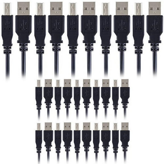 Deco Essentials High-Speed USB 2.0 Printer Cable (6-Feet) USB Type-A Male to Type-B Male Cord (15-Pack) for HP, Brother, Canon, Lexmark, Epson, Dell, Xerox Printers, Scanners, Fax Machines and More