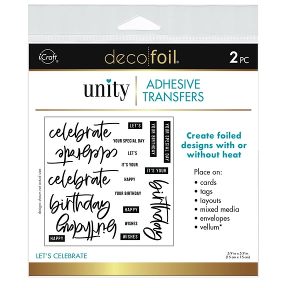Deco Foil Adhesive Transfer Sheets by Unity 5.9" x 5.9"-Let's Celebrate