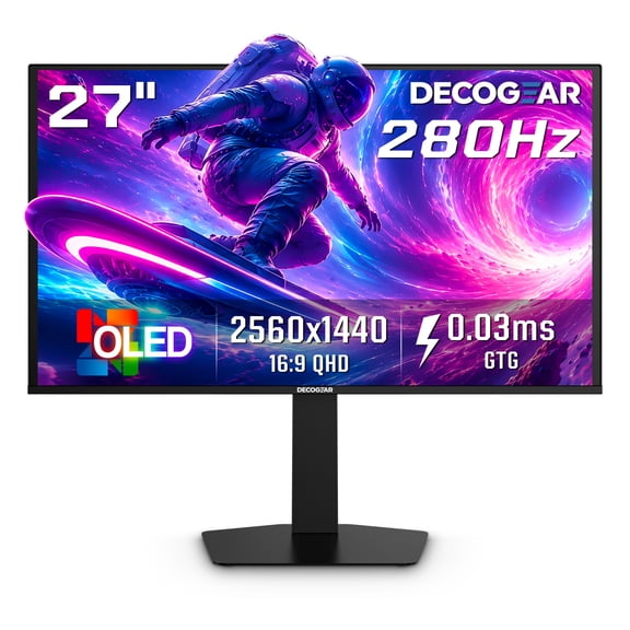 Deco Gear 27" QHD OLED Gaming Monitor 280Hz 0.03ms HDR400 Adaptive Sync HDMI 2.1/DP 1.4