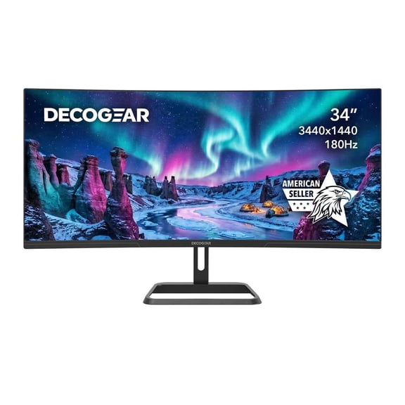 Deco Gear 34" 180Hz Gaming Monitor, 3440x1440 Adaptive Sync HDR - No Speakers
