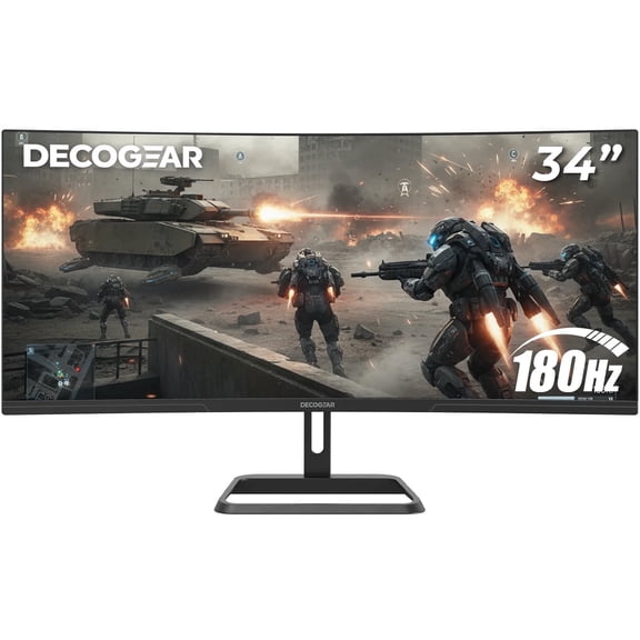 Deco Gear 34” Ultrawide Curved Monitor, 3440x1440 VA Display, 180Hz 1ms MPRT Adaptive Sync, 1500R HDR Ready 100% sRGB Dual HDMI/DP 21:9 Aspect Ratio