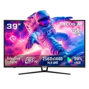 Deco Gear 39\ Curved Gaming Monitor, QHD 2560x1440 VA, 165Hz 1ms MPRT, AMD FreeSync, USB-C 65W, HDMI 2.0 & DP 1.4, Built-in Speakers, 3000R