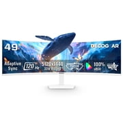 Deco Gear 49 White Curved Ultrawide Monitor | 5K QHD 5120x1440 120Hz 1ms MPRT, 100% sRGB HDR Adaptive Sync, USB-C 65W KVM