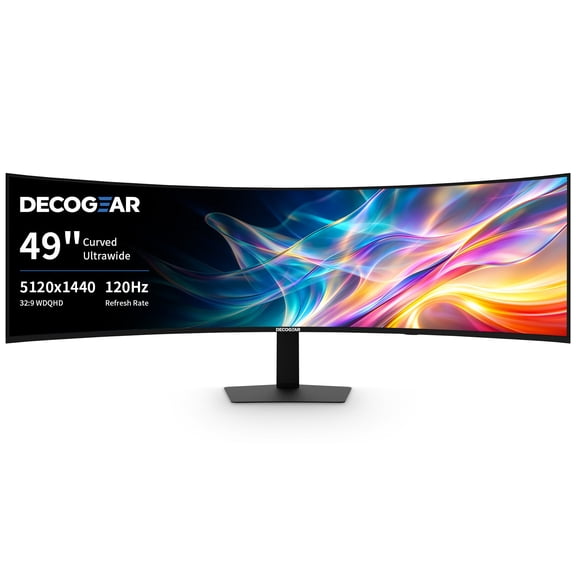 Deco Gear 49" Curved Monitor, 5120x1440 Dual QHD Ultrawide Monitor, 120Hz Computer Monitor, 1ms MPRT, 32:9, HDR, USB-C 65W, KVM, PIP/PBP, Speakers