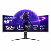 Deco Gear 49 Curved Ultrawide Monitor, 5120 1440 Dual QHD, 120Hz, 3ms, 329, R1000, HDR, Adaptive Sync, USB-C, HDMI 2.1, DisplayPort 1.4, PIP/PBP, Ergonomic Stand