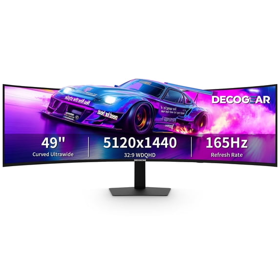 Deco Gear 49 Inch Ultrawide Monitor, 5120x1440 DQHD, 165Hz, 1ms MPRT, Curved PC Monitor for Gaming, 1500R VA, HDMI 2.1, USB-C 65W Dock, KVM, PIP PBP