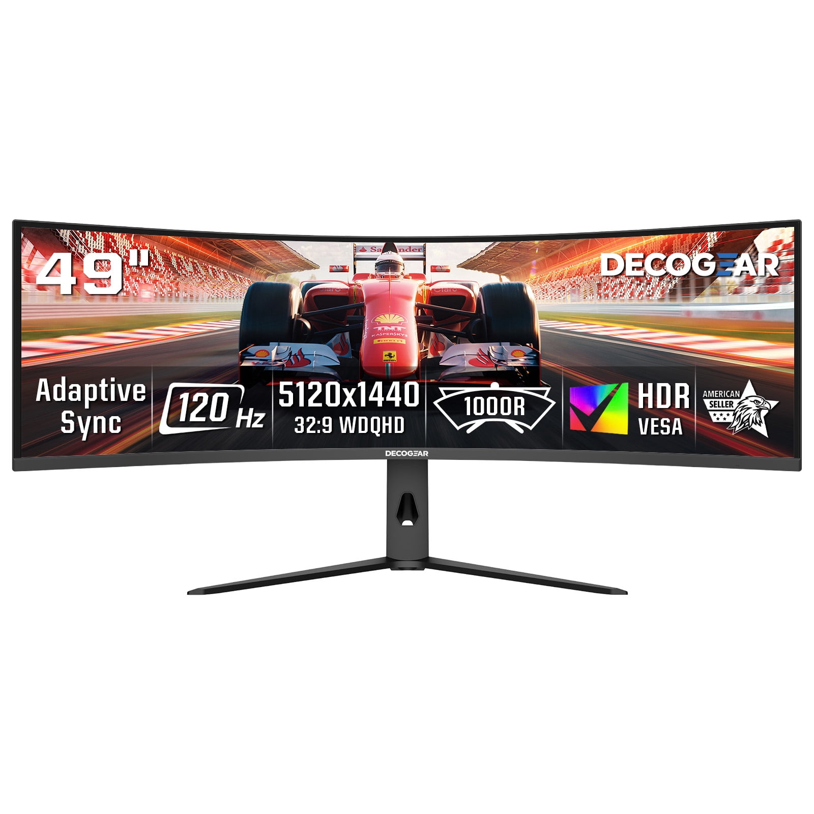Deco Gear DGSKY49 49" Curved Ultrawide 32:9 R1000 Monitor, 5120×1440 Dual QH 120 Hz, USB-C 98 W PD, Adaptive Sync HD, KVM PIP/PBP, DisplayPort 1.4, HDMI 2.1