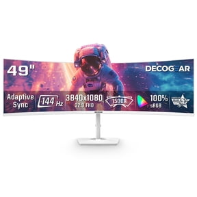 Deco Gear 49” White Curved Ultrawide Monitor, 144Hz, HDR, 3840×1080, HDMI 2.0, DP 1.4, Gaming & Work
